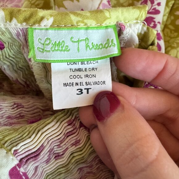 Little Threads Floral Smocked Dress 3T Pink & Green Vintage-Inspired Print - Picture 6 of 9